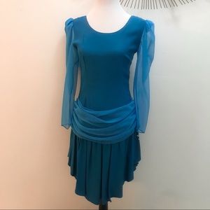 VTG Teal Blue Prom Dress 7/8